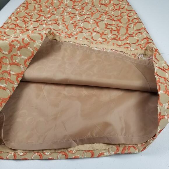 Talbots Orange Tan Embroidered Lined Side Zip Skirt Excellent Size 8 - Picture 3 of 5